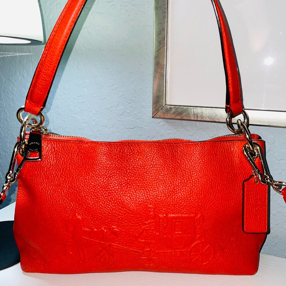 COACH Red Pebbled Leather Charley Crossbody Travel Bag - Picture 10 of 10
